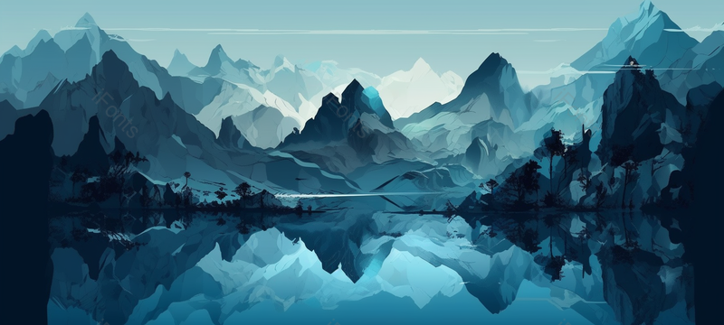 蓝色山水画,简约意境手绘山水,插画/手绘图,插画/手绘图库,插画/手绘图下载,插画/手绘